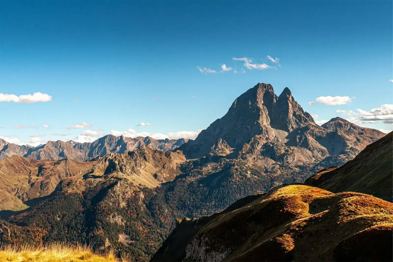 Pic du Midi d’Ossau lit by the low raking light of morning
